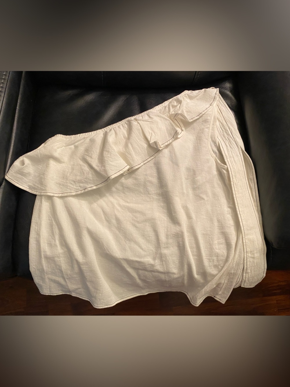 One-Shoulder White Ruffle Shirt size xl